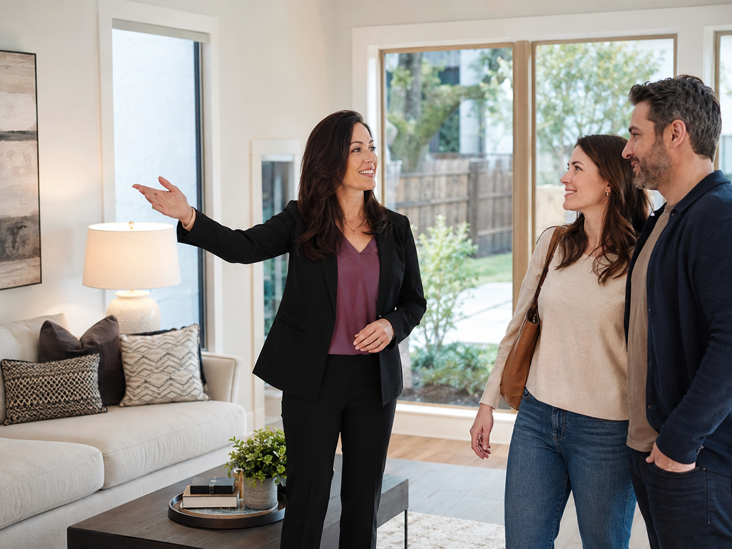 Real estate agent guiding home buyers