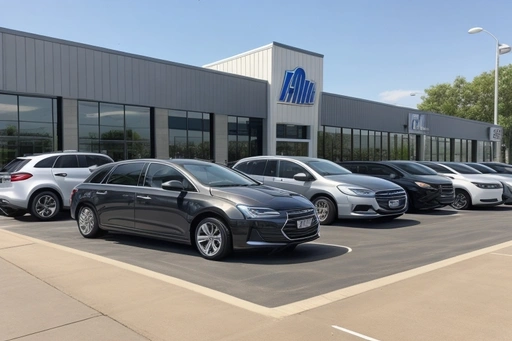 A car dealership from a distance with a 6-foot iron fence surrounding it, showcasing durability and aesthetic appeal