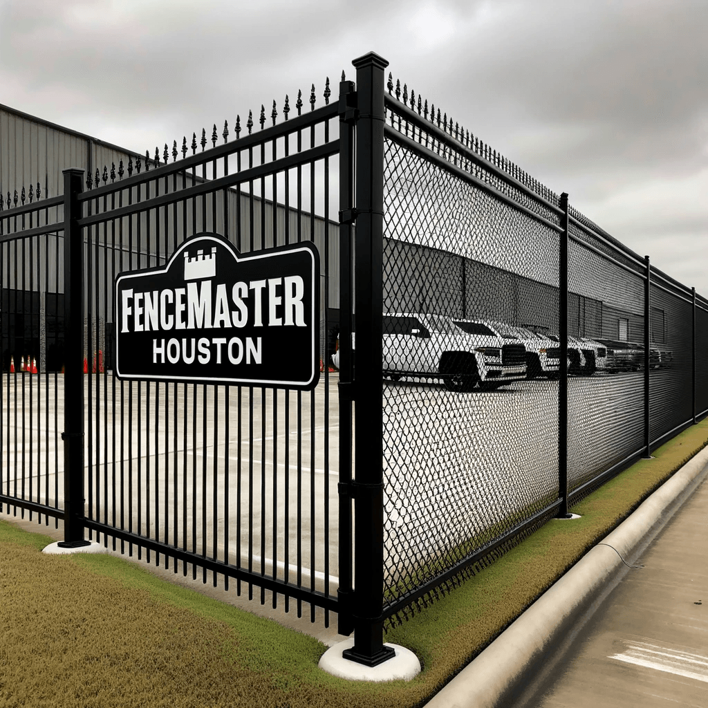 Photo of a sleek 3-foot tall black chain link fence surrounding a commercial property, showcasing the durability and style of iron/metal fencing.