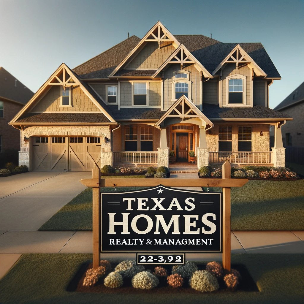 Photo of a well-maintained home exterior emphasizing the roof and attic. Overlay the image with the Texas Homes Realty & Management logo prominently displayed.